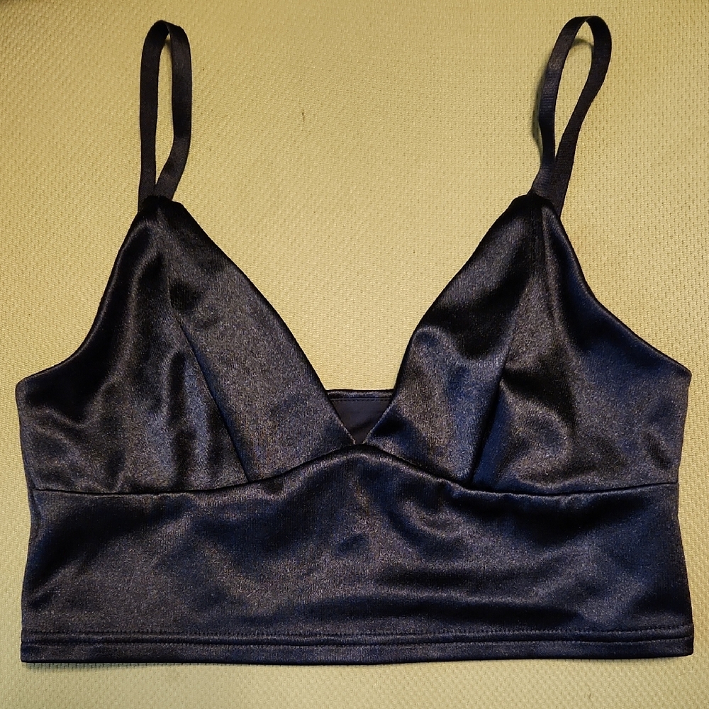 Blackmilk Black Satin Shiny Bra Top S